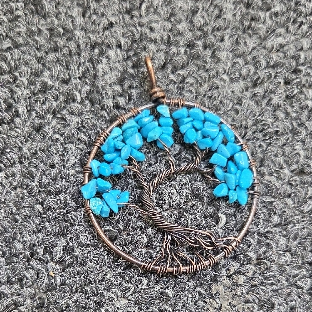 Handcrafted Blue Tree of Life Wire-Wrap Pendant Necklace